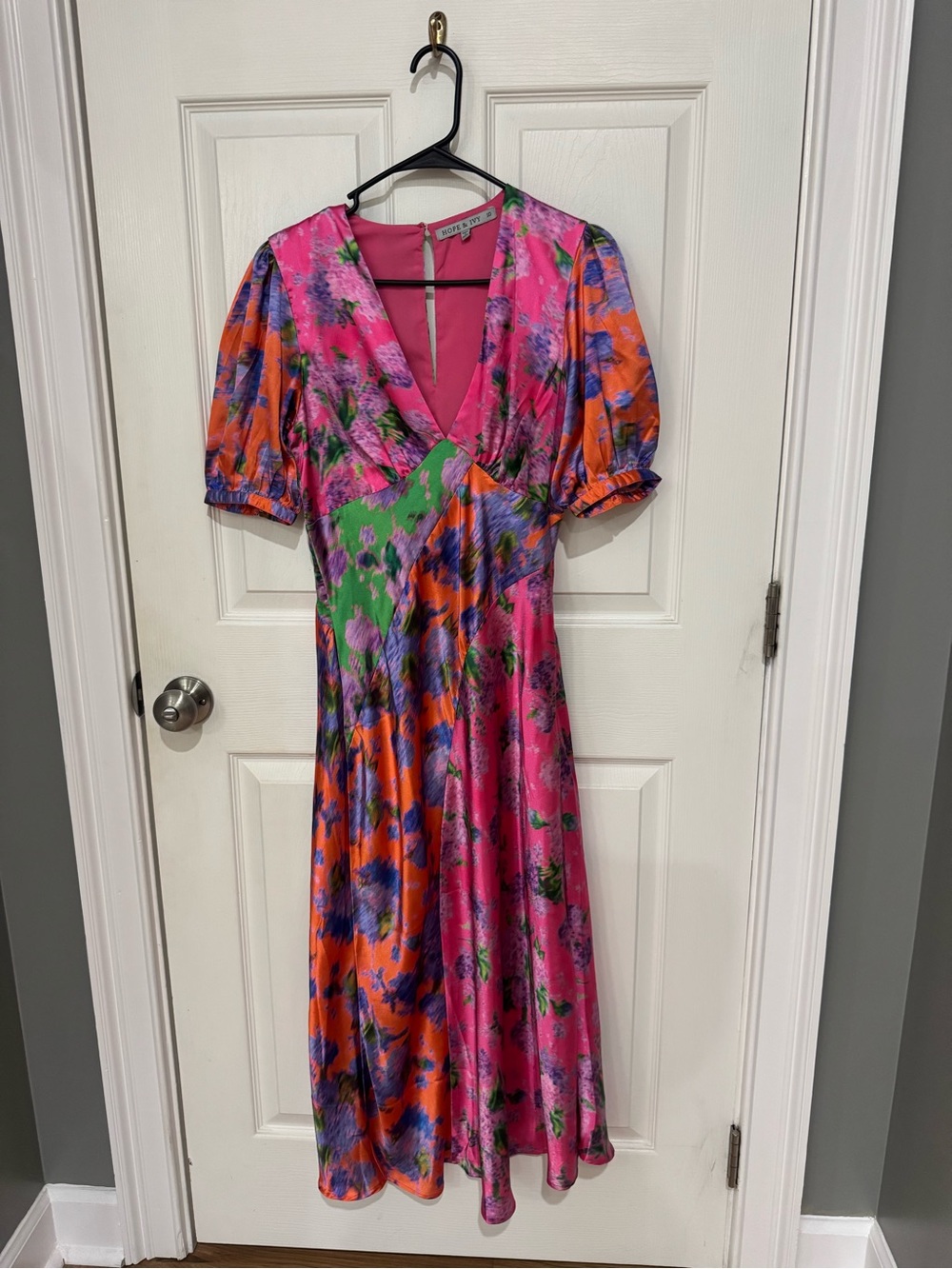 Bold Pink Multicolor V-Neck Midi Dress